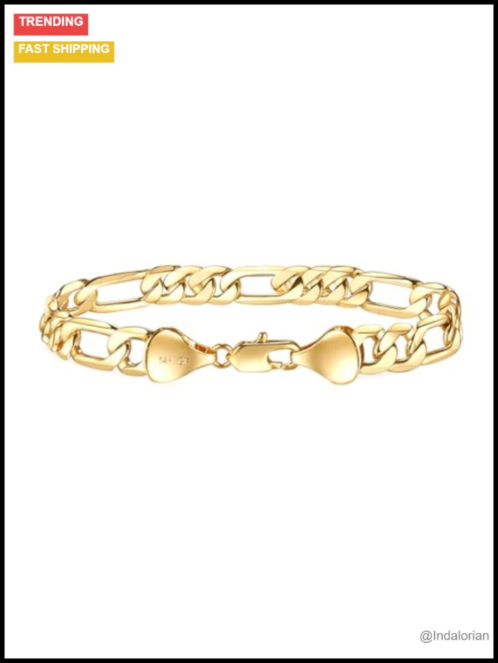 7mm Gold Figaro Link Chain Bracelet 14K Diamond-Cut Dainty Jewelry Gift for Men